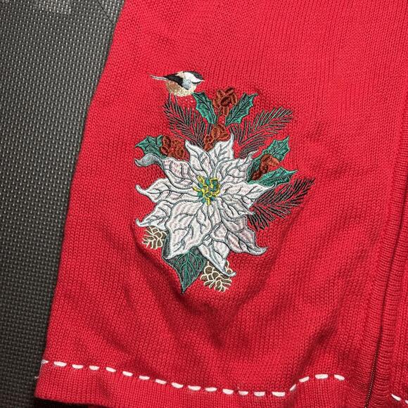 VTG 90s Blair Sweater Womens XL Country Bird Vest Red Embroidered Granny Top - Picture 2 of 6